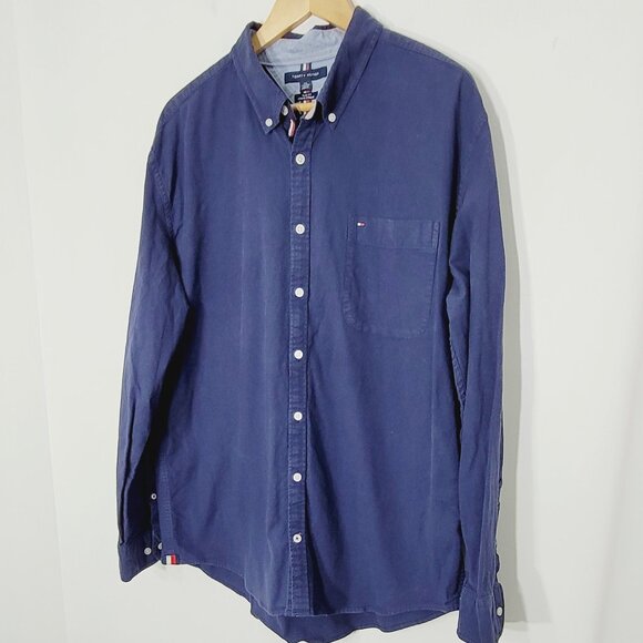 Tommy Hilfiger Men's Navy Blue Cotton Blend Slim Fit Button Down Shirt Plus XXL - Picture 2 of 11